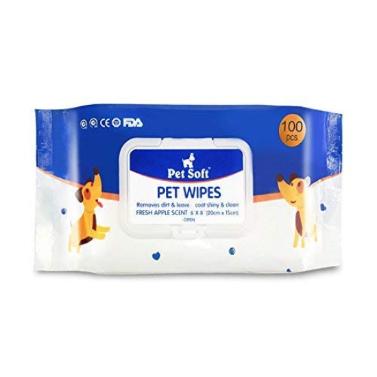 Pet Wipes Extra Moist & Thick Grooming Puppy Wipes 100 Pcs Deodorizing